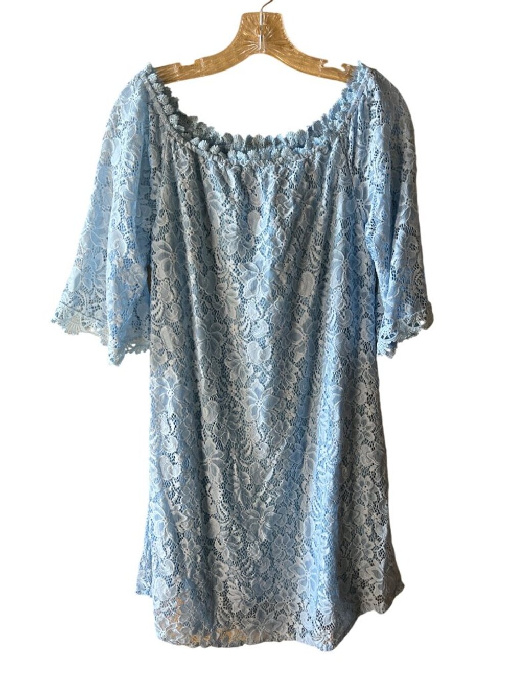 Blue Lace Off-Shoulder Dress - Picture 3 of 6